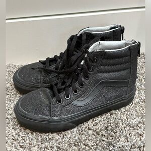 Vans Old Skool Kids Black on Black Glitter High-Top Sneakers Size 13.5c